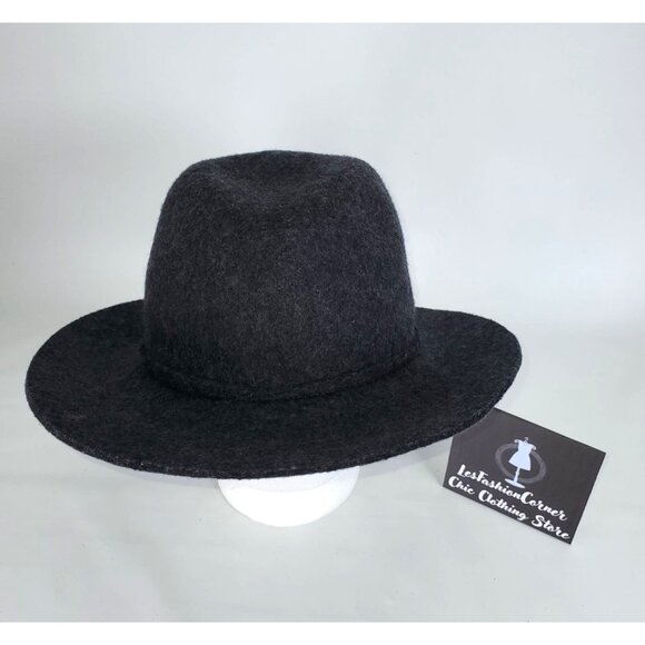 Banana Republic Gray 100% Wool Fedora Hat with Black Trim S/M 1529 - Picture 3 of 13